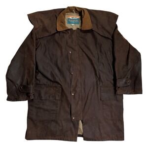 Mountain Mac Duster Coat Women's Size L Waxed OILSKIN Brown Cape Australian